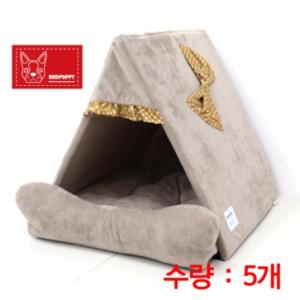 【매장】[레드퍼피] 밀크 리본 삼각하우스-브라운골드(1박스/5개)