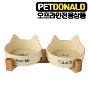 【매장】펫도널드 펫 피드미원목식기2구(크림)
