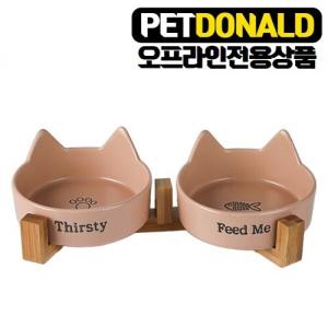 【매장】펫도널드 펫 피드미원목식기2구(핑크)
