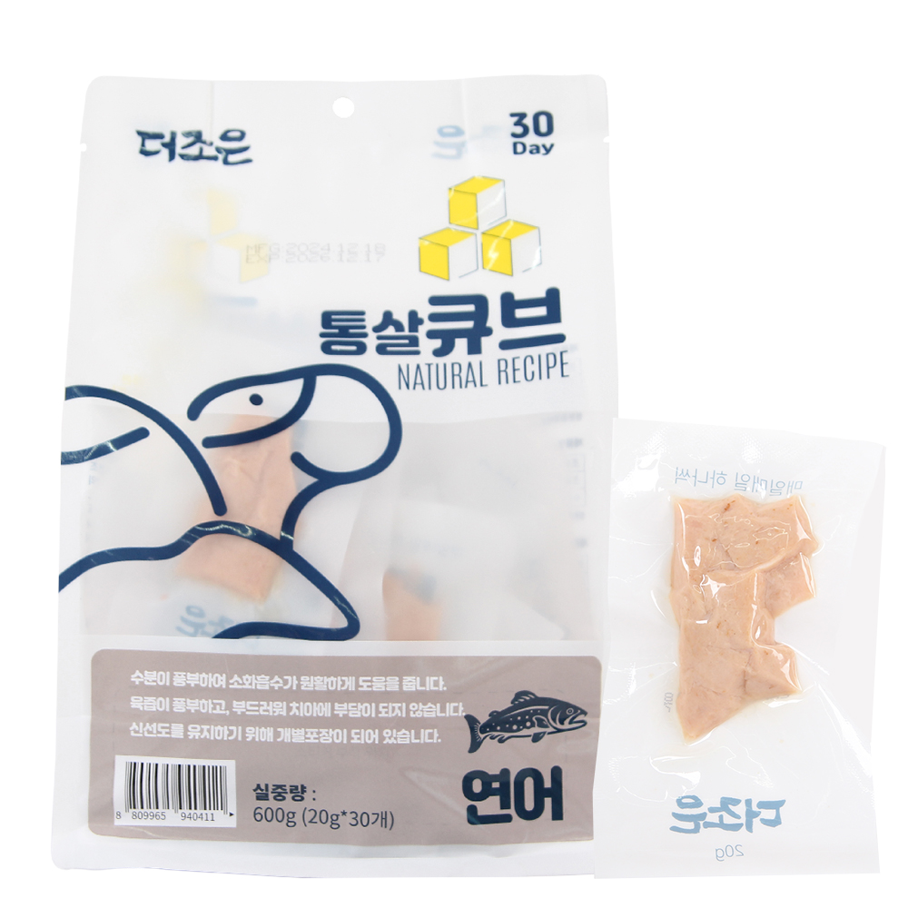 더조은 강아지 통살 큐브 닭고기 연어 20g x 30개 [600g]