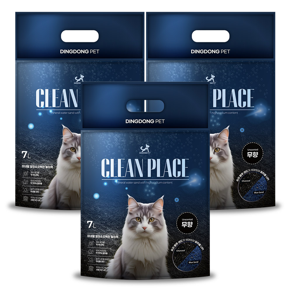 딩동펫 고양이 클린 플레이스 미네랄 워터 벤토나이트 모래 7L 무향 3개