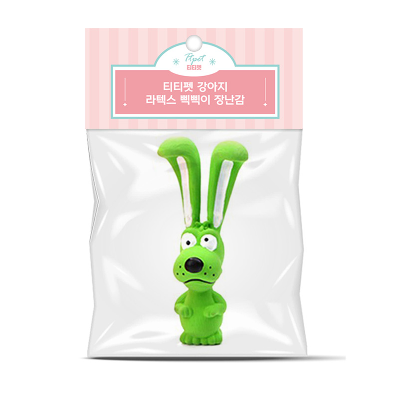 [티티펫] 강아지 라텍스 길쭉이 토끼 삑삑이 장난감 (그린)