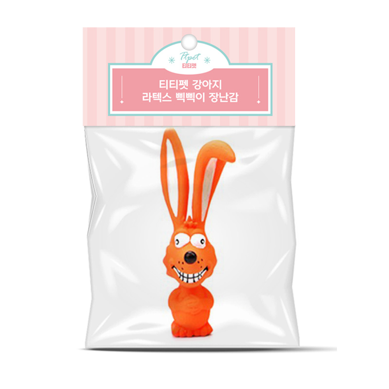 [티티펫] 강아지 라텍스 길쭉이 토끼 삑삑이 장난감 (오렌지)