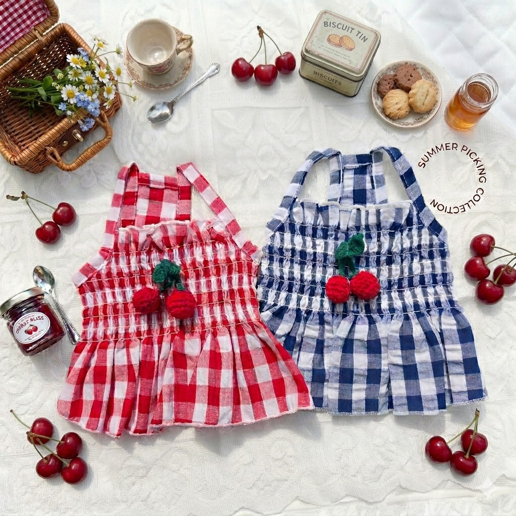 [패션독] 체리체크크롭원피스