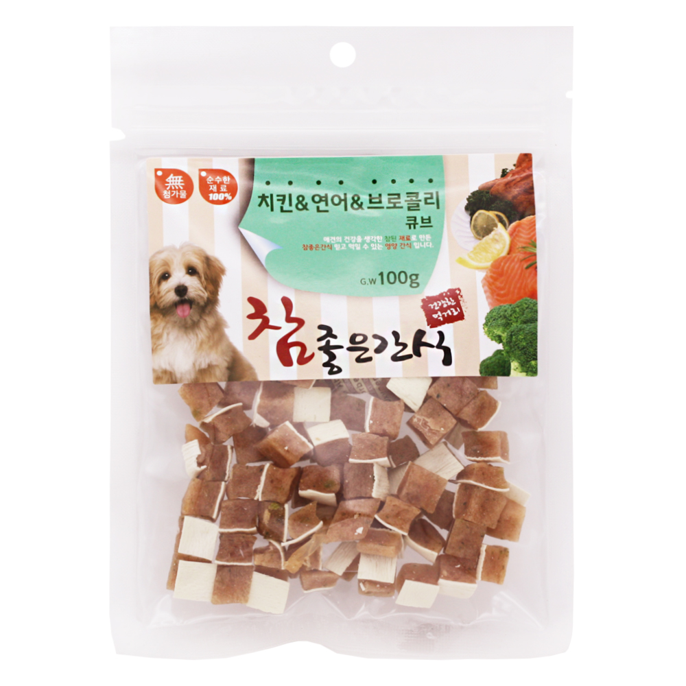◆[참좋은간식] 치킨연어 브로콜리큐브-100g