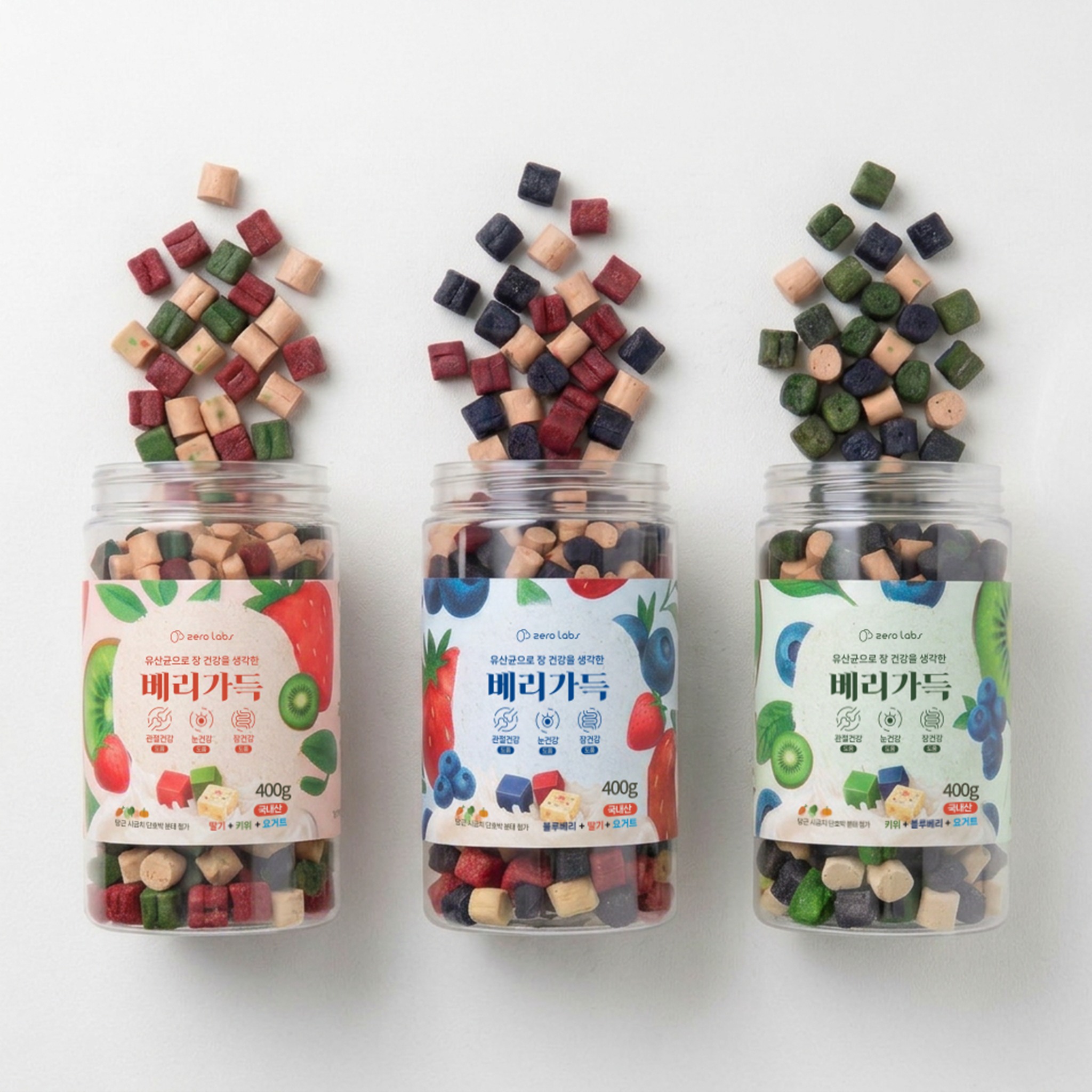 제로랩스 베리가득 키위+블루베리+요거트 400g 국내산 져키 유산균간식