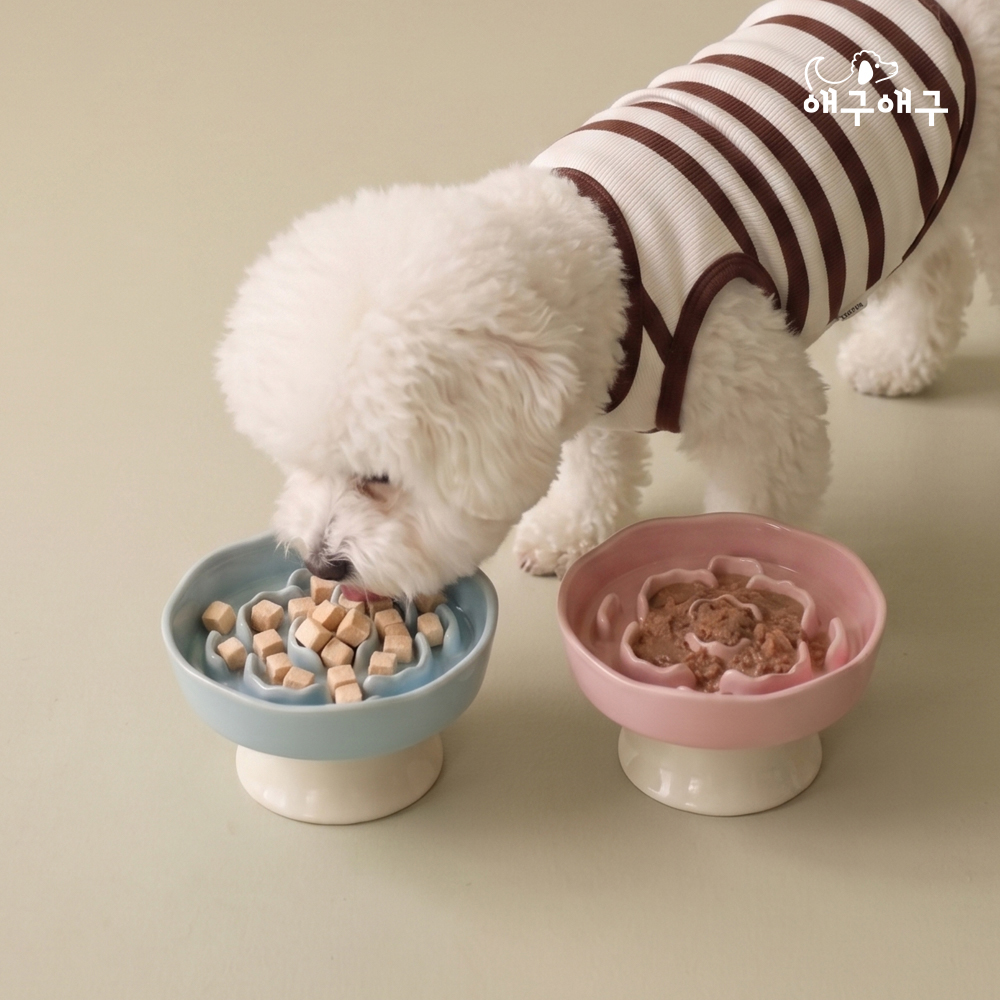 [애구애구] 강아지 고양이 급체방지 세라믹 도자기 식기 플로링 슬로우볼