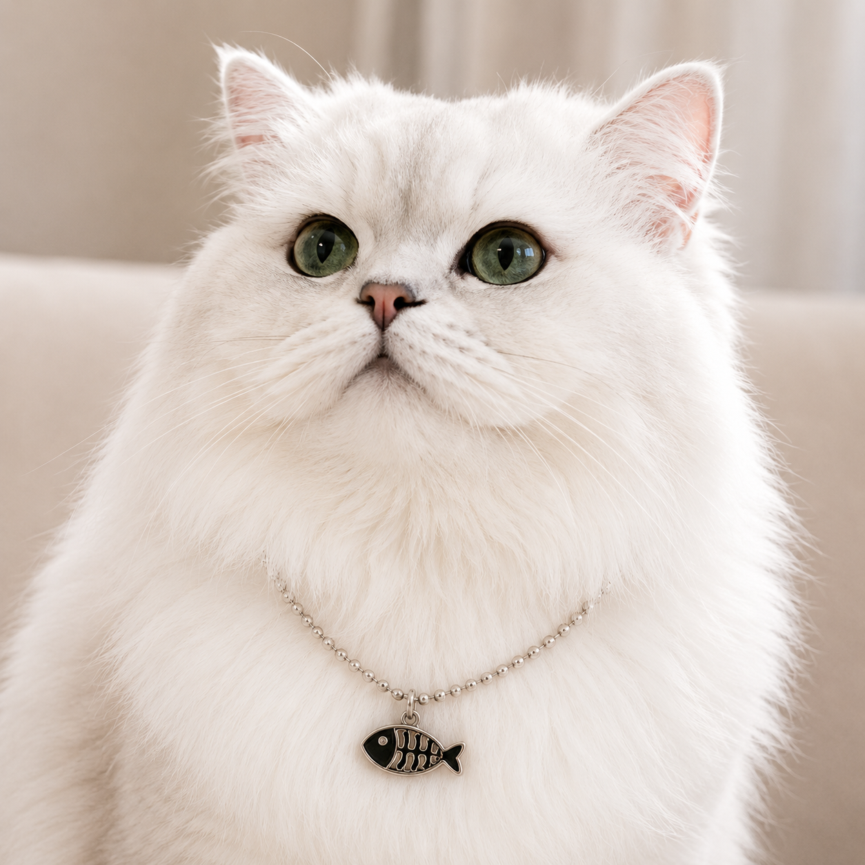고양이 써지컬스틸 목걸이 (물고기/블랙)